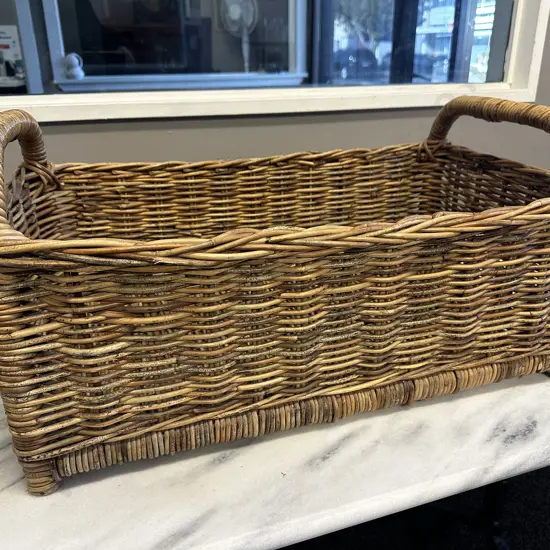 Double Handled Cane Log Basket H33, L35, D40cm.
